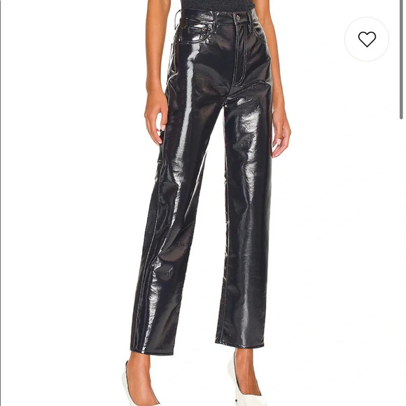 Agolde Recycled Leather 90's Pinch Waist in Shadow Patent Size 26 Pants Revolve - Picture 3 of 11